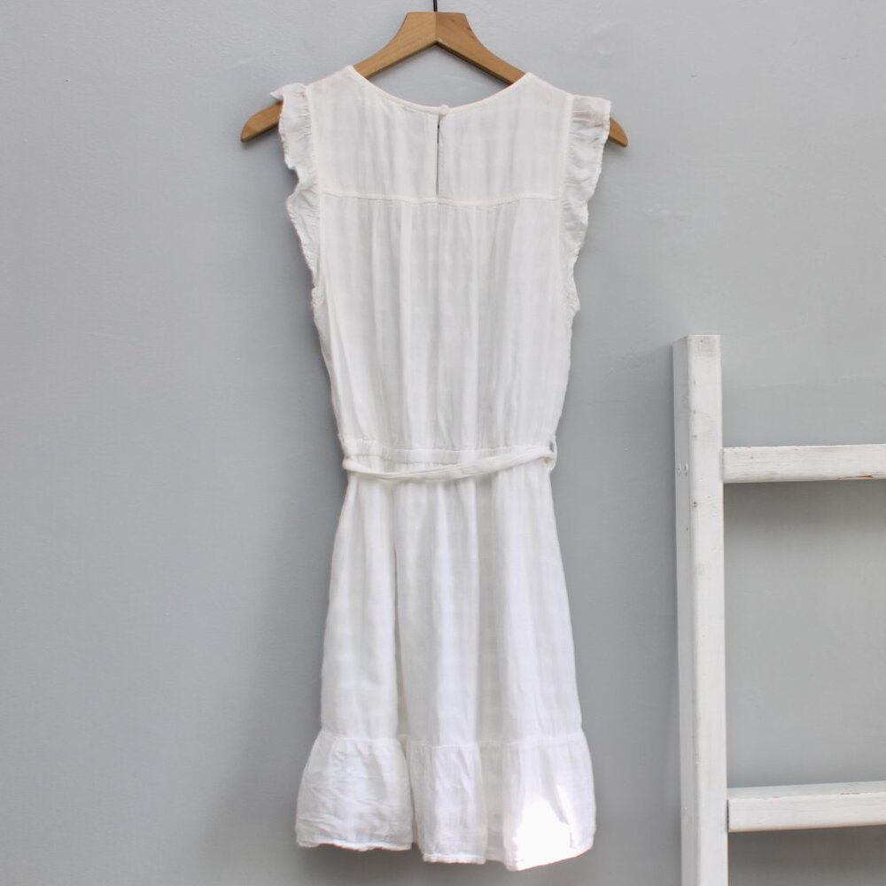 Bella Dahl Women's Belted Tiered Ruffle Sleeveless Dress Mini White Size Small - Picture 4 of 7